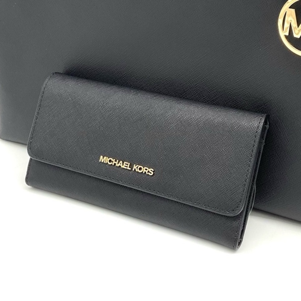 Michael Kors Bag Large Sheila Mf Tote Bag & Large Trifold Wallet Black/Gold - Picture 12 of 14